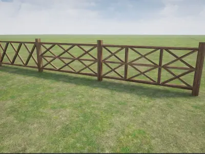Modular Wooden Fence Low-poly 3D model