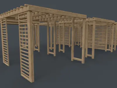 PBR Wooden Pergola Gazebo B1 Low-poly 3D model