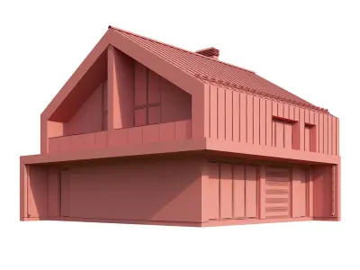 Modern barn style house Low-poly 3D model