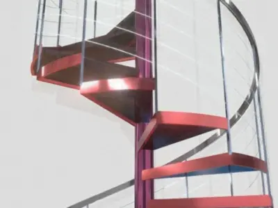 spiral stair cable railing 3D model