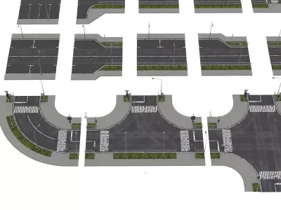 Modular Urban Road  Intersection 3D Asset Pack Low-poly 3D model