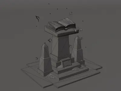 Stylized Altar and Spellbook Low-poly 3D model