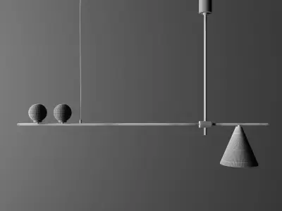 Modern Asymmetrical Linear Pendant Light with Brass Accents 3D model