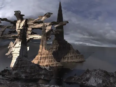 Robot  Ship landed in mountains 3D model