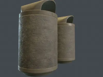 Street Round Concrete Trash Bin PBR Game Ready Low-poly 3D model