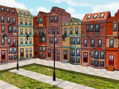 Cartoon Buildings Constructor Low-poly 3D model