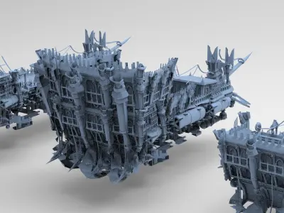 Fantasy Pirate Ship hull base 3 versions  Low-poly 3D model