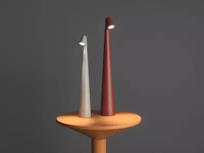 Elegant Slim Conical Stem Table Lamp And Bedside Table 3D model