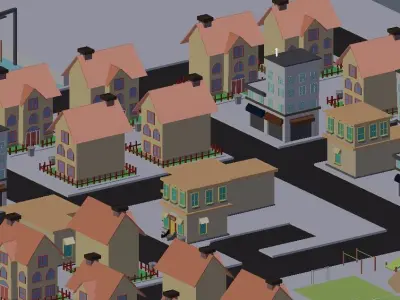 Lowcity city with houses and playground Free low-poly 3D model