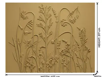 Modern Flower Relief Panel Wall Decor Set STL Mural CNC 370 3D model