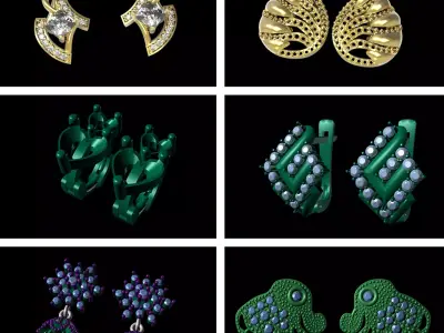 6 Women Earring Pendant Set 3dm STL Render Details 3D print model