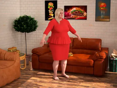  Plus Size Female in Red Dress Rigged 