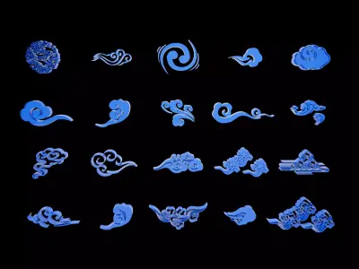 vdb collection Stylized auspicious clouds 20pack colorful Low-poly 3D model