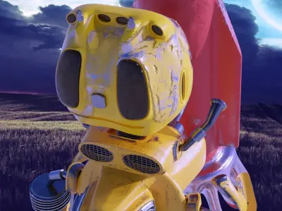 Rob-Evelin robot riding bike in desert 3D model