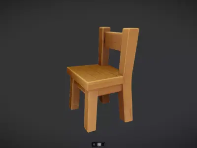 Simple wooden chair cartoon style 3D model