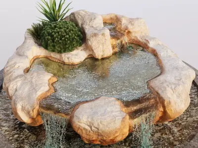 Rocky Pond with Waterfalls 3D model