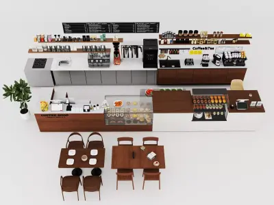 Modern Cafe Furniture Props Pack Low-poly 3D model