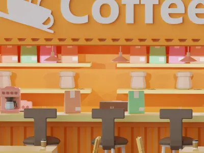 Cartoon Container Coffee Shop Cafe 3D model