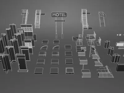 Old Motel - Hotel 3D Modular kit Low-poly 3D model