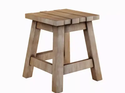 Medieval Wooden Stool 06 Low-poly 3D model