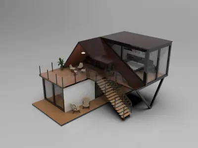 wooden houses of 3 3D Model Pack