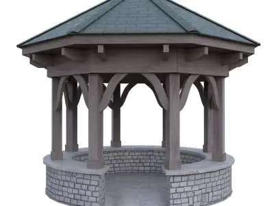 Wooden Gazebo Pavilion Low Poly PBR 3D Blender FBX OBJ GLB USD Low-poly 3D model