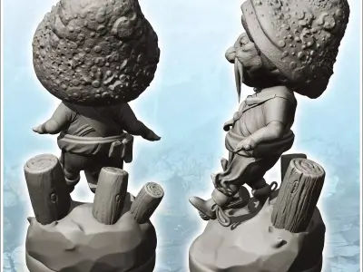 Creature with mushroom hat and oriental outfit 5 - Medieval Fant 3D print model
