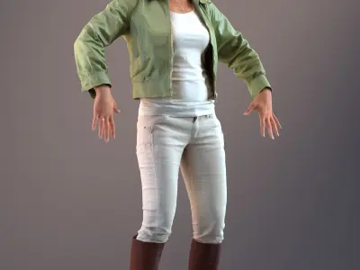 Rigged 3D low poly female with summer jacket Low-poly 3D model