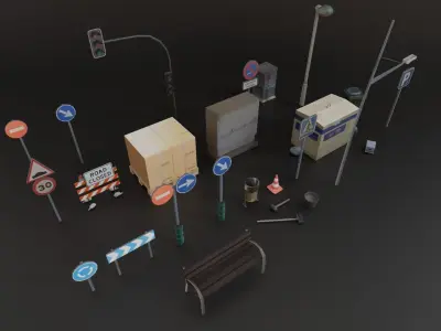 Street Elements Collection  Low-poly 3D model