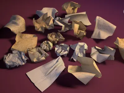 20 Crumpled paper Pack Low-poly 3D model