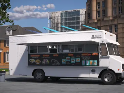  Solar Roof Snack Truck with Interior White Rigged for Cinema 4D 