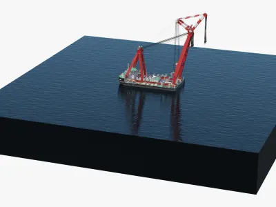  Marine Crane Lift Vessel on Water 