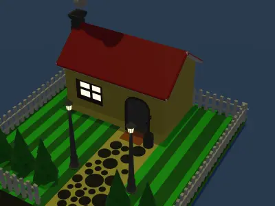 House low poly at night with smoke Free low-poly 3D model