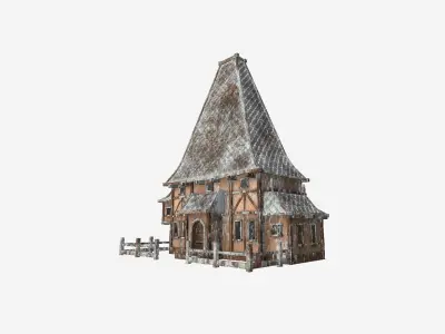 Medieval Building A11 Snow Wood - Scenery Backdrop House Low-poly 3D model