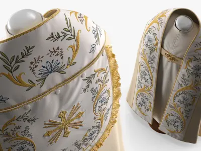  Christian Liturgical Vestment with Stole White Gold 