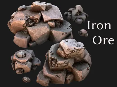 Iron Ore Rocks and Stones Set  Low-poly 3D model
