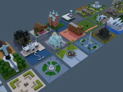 Landmarks of the world A to D Low-poly 3D model