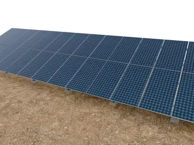 Lowpoly Ground Mounted Solar Panels-13 Rows of PV Modules Low-poly 3D model