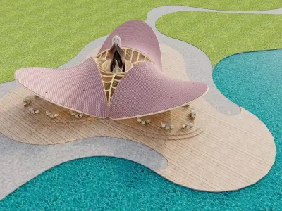 Futuristic Pavilion with Curved Roof and Outdoor Terrace 3D model