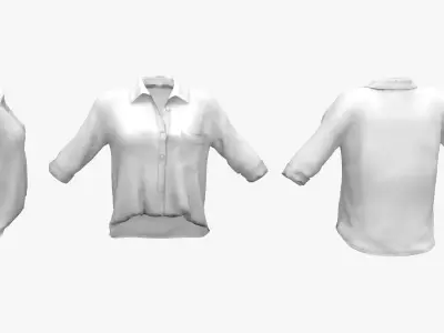 Ladies Long Sleeve Loose Shirt - Front Tucked Low-poly 3D model
