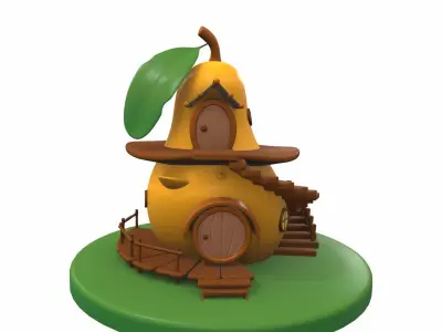 Cartoon pear house and props 3D model