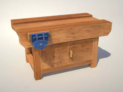 Workbench wooden with knob Low-poly 3D model