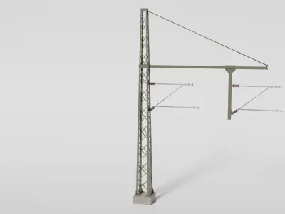 Catenary wire mast with pipe boom for two tracks Low-poly 3D model