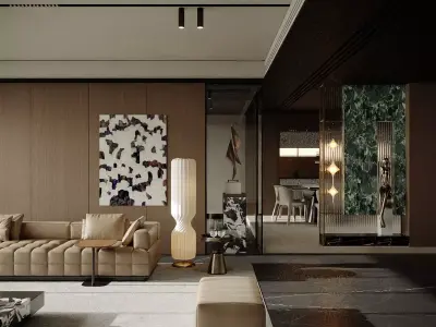 The Italian-style living and dining room 3D model