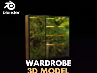 wardrobe glass door with lights Low-poly 3D model