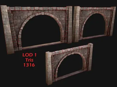 Medieval Prison Wall with Arch Low-poly 3D model