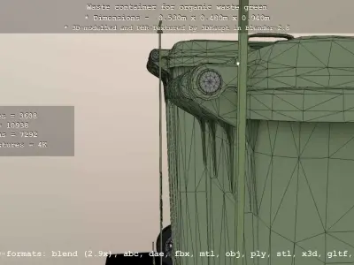 Waste container for organic waste green - RAL 6011 Resedagruen Low-poly 3D model