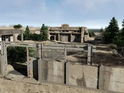abandoned industrial site with underground bomb shelters Low-poly 3D model