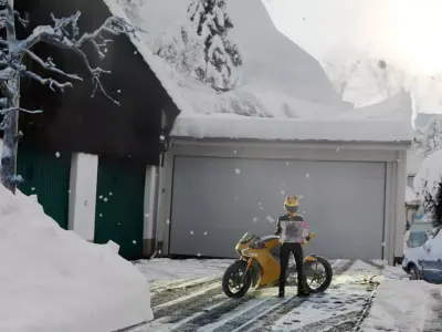 Snow Environment with Futuristic Bike Game and Film Ready 3D model