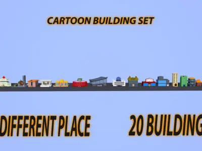 Cartoon Building Set Low-poly 3D model